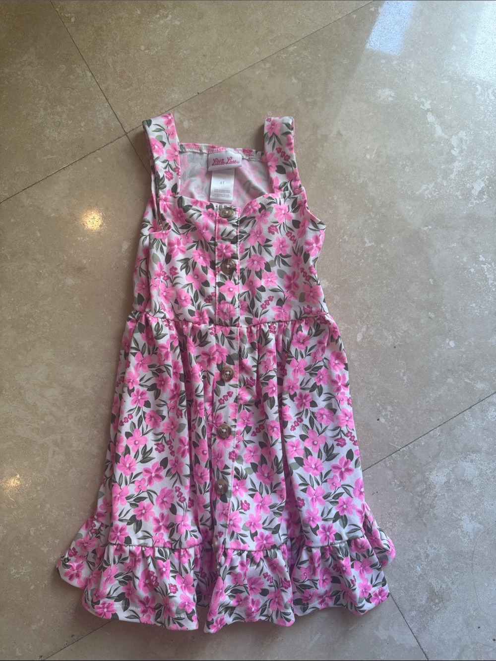 Little Lass Pink Floral Button-Front Dress for Girls